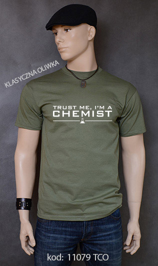 koszulka męska TRUST ME I'M A CHEMIST kolor klasyczna oliwka